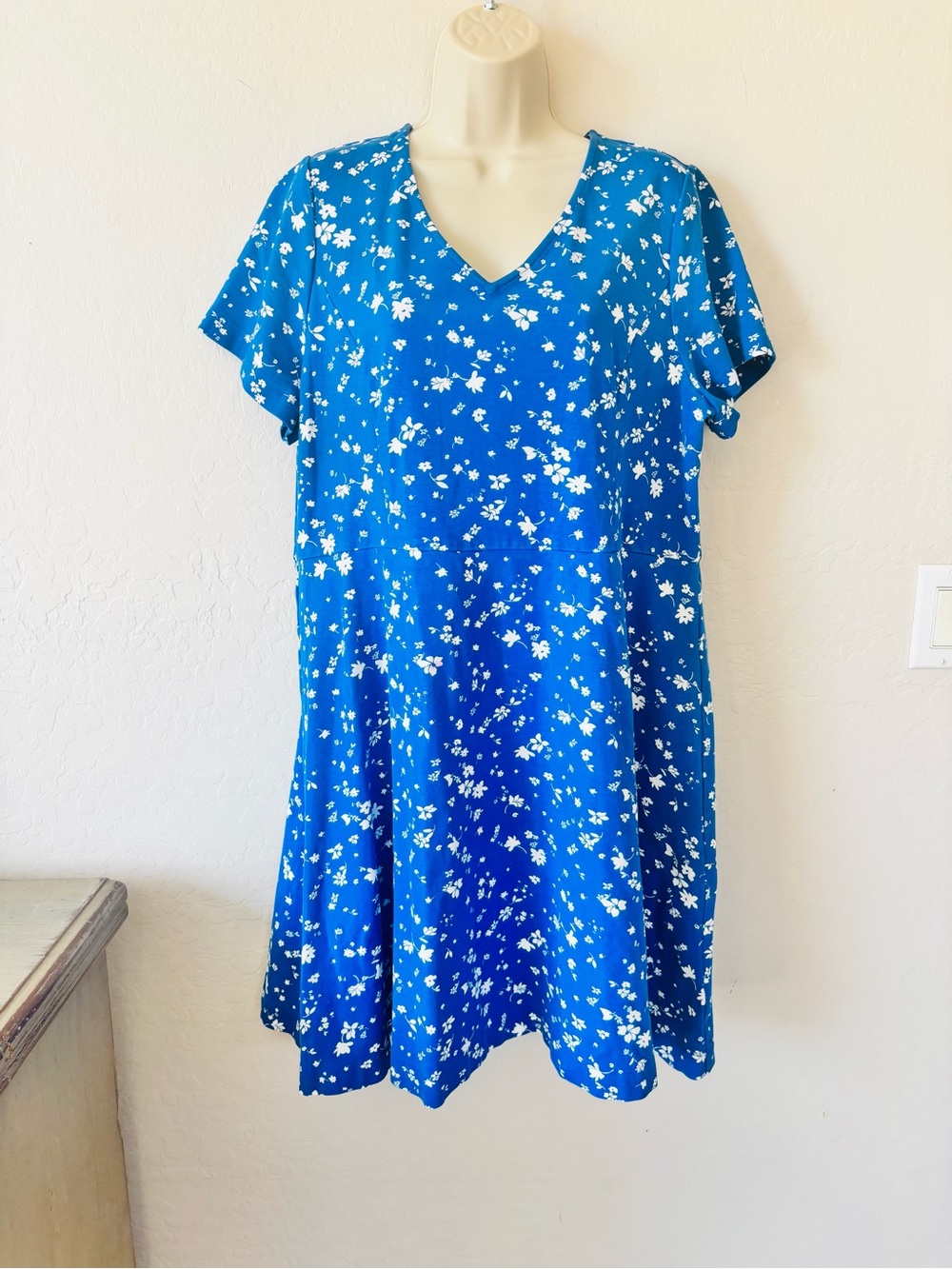 Draper James Blue Ponte  Floral V-Neck Swing Mini Love Circle Dress